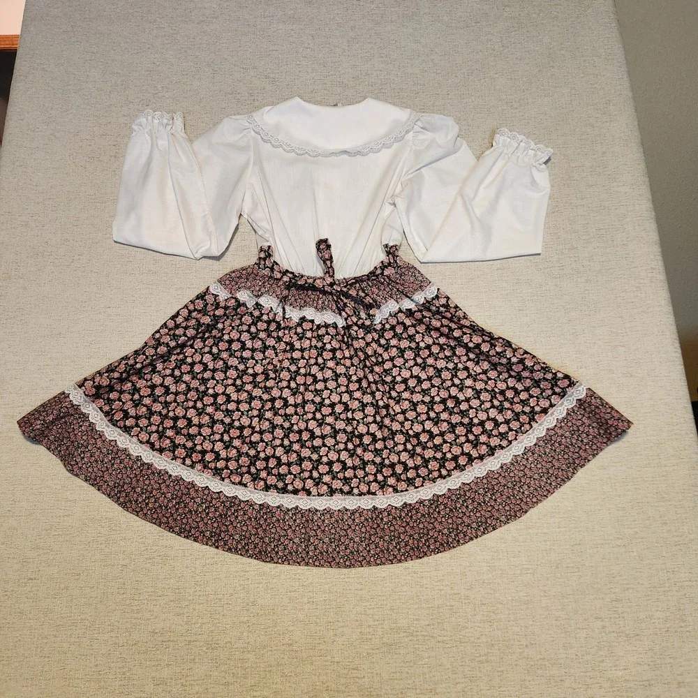 Cinderella Floral Prairie Dress Kids 10 White Pink Lace Trim Puff Sleeve Vintage